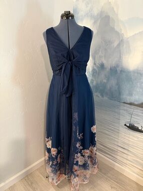 Navy Floral Tie-Front Maxi Dress #147